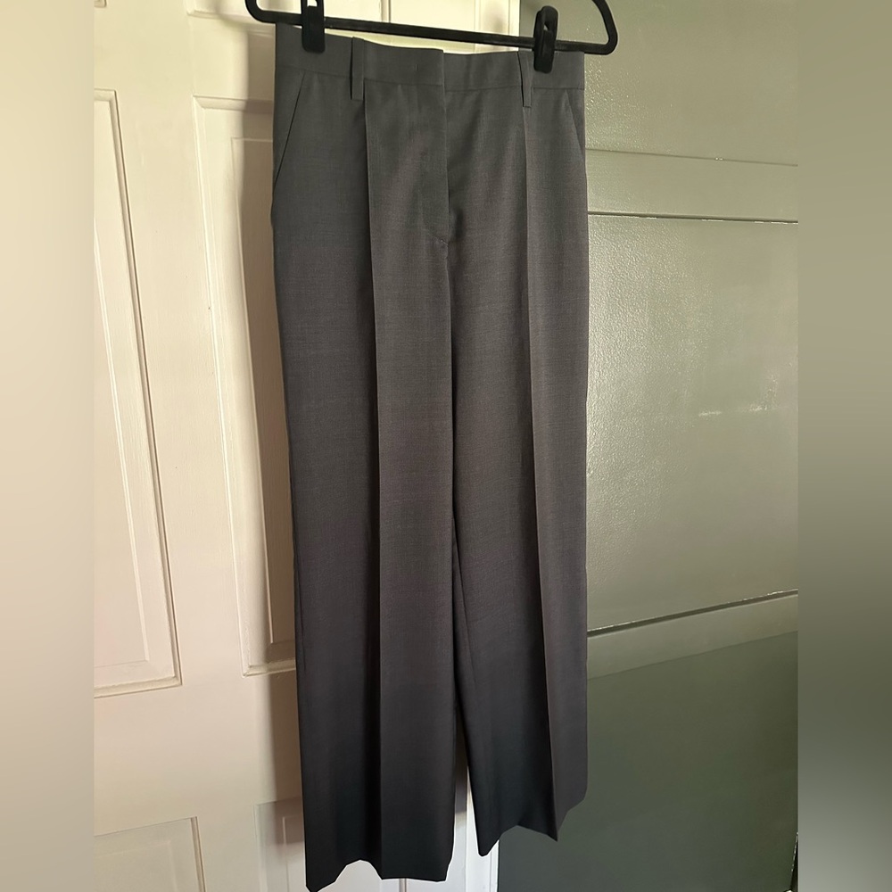 Prada Lana Gray Wool Tailored Wide Leg Pants Trousers Designer Italian Luxury